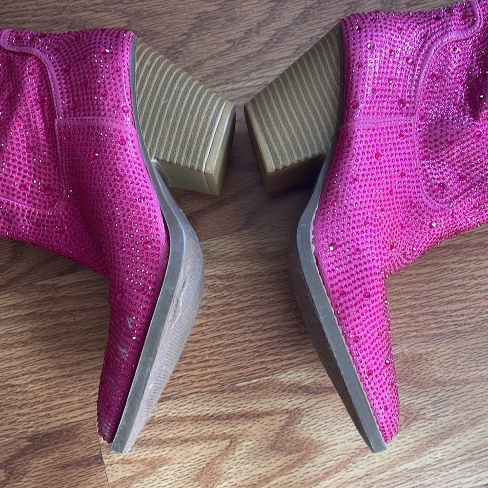 Pink Rhinestone Cowgirl Ankle Boots Sz 8 - Picture 5 of 8